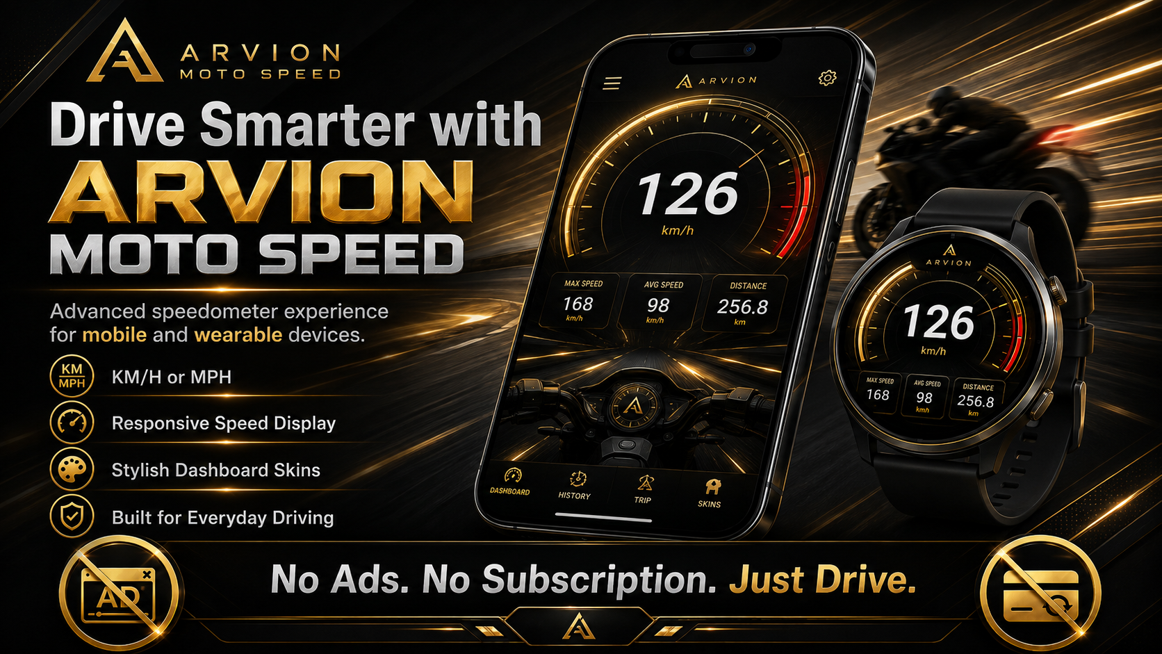 ARVION MOTO SPEED motorcycle GPS speed and ride data dashboard